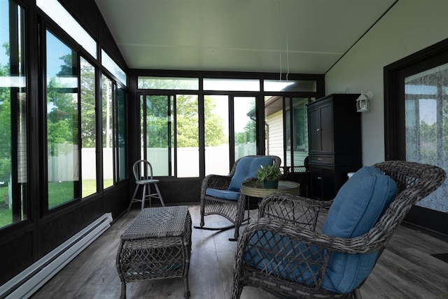 1401 Bethany Ln, Pontiac, IL 61764 - sunroom featuring a baseboard heating unit and lofted ceiling