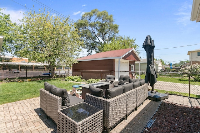 3156 W 100th St, Evergreen Park, IL 60805 - view of patio with an outdoor living space and a garage