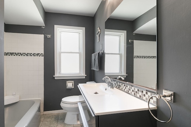 3156 W 100th St, Evergreen Park, IL 60805 - full bath with toilet, baseboards, vanity,  shower combination, and tile patterned floors
