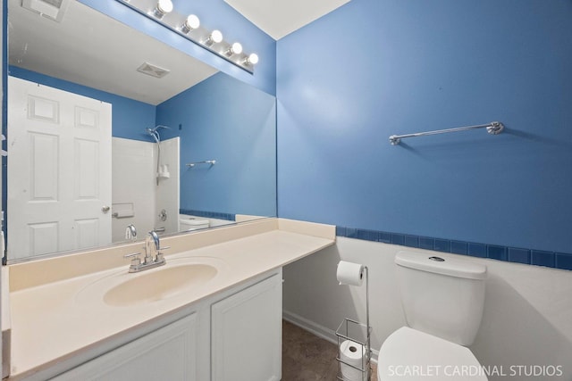 105 Concord Ln, Carol Stream, IL 60188 - bathroom with toilet, a shower, vanity, and tile patterned floors