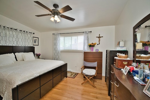 7906 Churchill St, Morton Grove, IL 60053 - bedroom with light wood finished floors, lofted ceiling, and ceiling fan