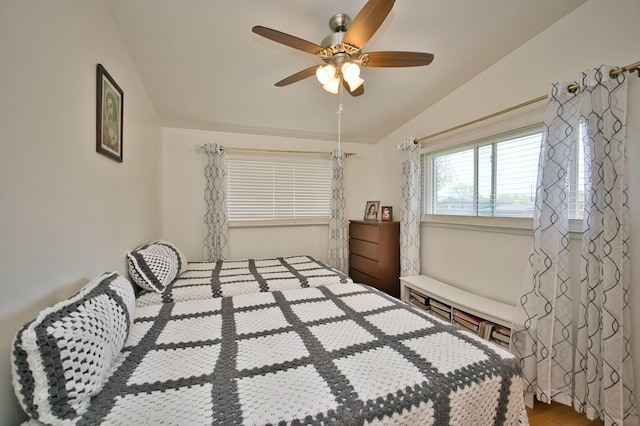 7906 Churchill St, Morton Grove, IL 60053 - bedroom featuring lofted ceiling, wood finished floors, and ceiling fan