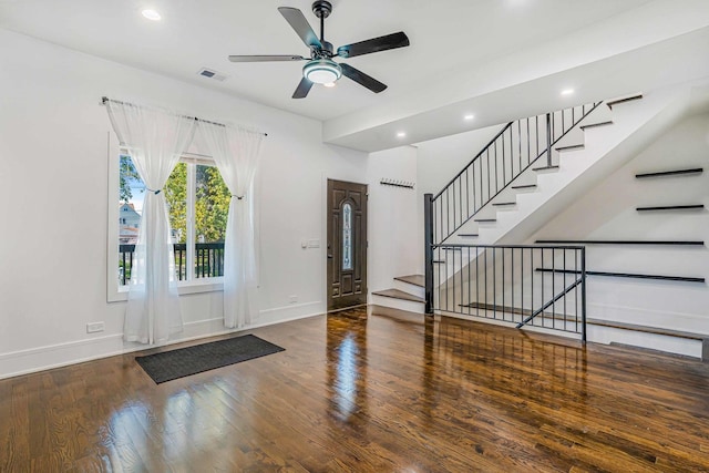 939 N Massasoit Ave, Chicago, IL 60651 - foyer featuring wood finished floors, ceiling fan, recessed lighting, baseboards, and stairs