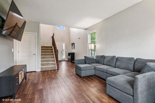 190 Birch Ln, Saint Charles, IL 60175 - living room featuring stairway and dark wood-style flooring