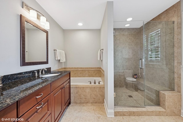 716 Kingsbrook Gln, Glen Ellyn, IL 60137 - full bathroom with a bath, vanity, a stall shower, and tile patterned floors