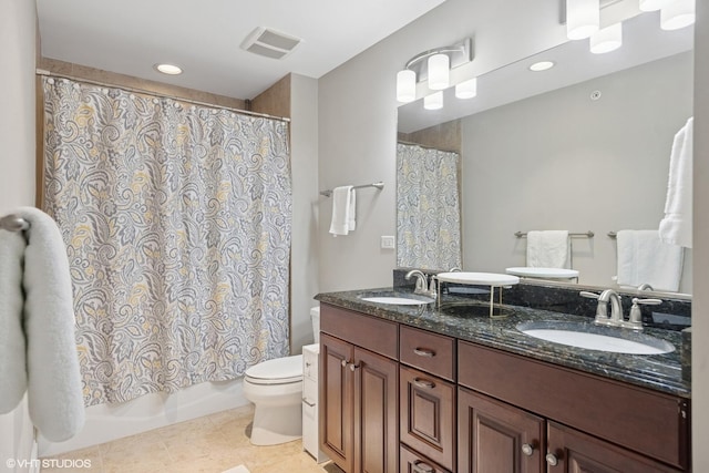 716 Kingsbrook Gln, Glen Ellyn, IL 60137 - bathroom with toilet, double vanity, shower / tub combo, and recessed lighting