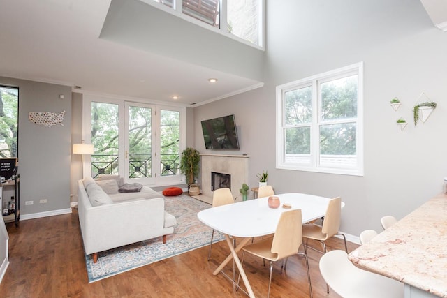 916 N Wood St Unit 3, Chicago, IL 60622 - living area with a fireplace, wood finished floors, and baseboards