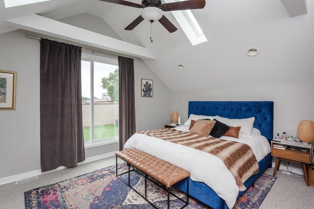 916 N Wood St Unit 3, Chicago, IL 60622 - bedroom featuring a skylight, lofted ceiling, multiple windows, carpet flooring, and ceiling fan