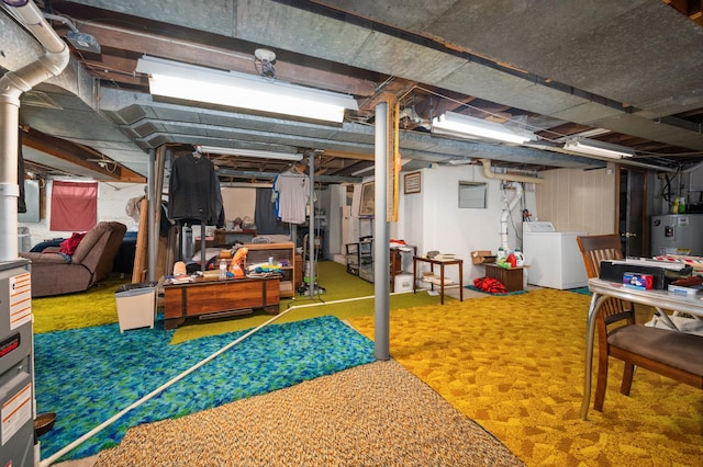 124 E 2nd St, Kingston, IL 60145 - unfinished below grade area featuring washer / clothes dryer and water heater