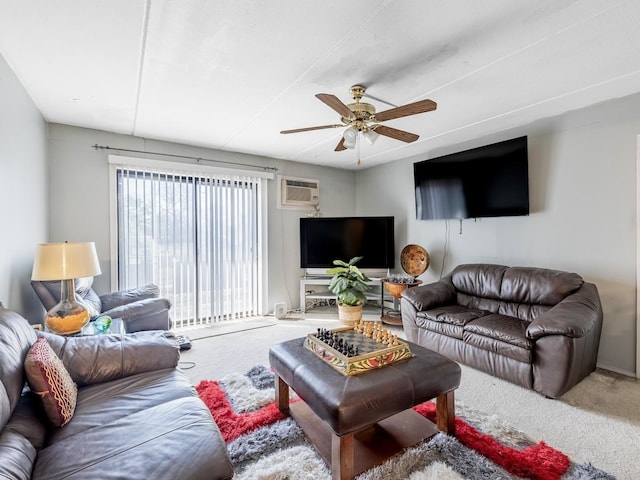 850 Des Plaines Ave Unit 207, Forest Park, IL 60130 - carpeted living area with a ceiling fan and a wall mounted air conditioner