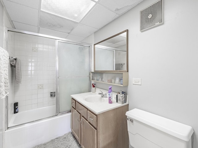 850 Des Plaines Ave Unit 207, Forest Park, IL 60130 - bathroom with enclosed tub / shower combo, vanity, a paneled ceiling, and toilet