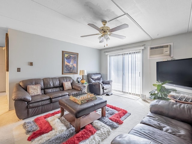 850 Des Plaines Ave Unit 207, Forest Park, IL 60130 - carpeted living room with a wall mounted air conditioner and a ceiling fan