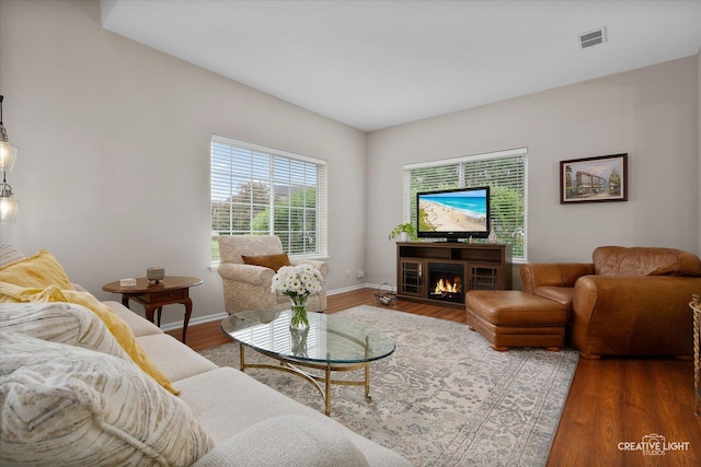239 Nicole Dr Unit A, South Elgin, IL 60177 - living area featuring wood finished floors, a lit fireplace, and baseboards