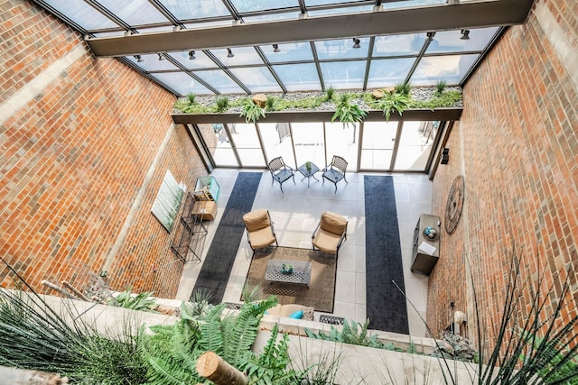 common area with a high ceiling