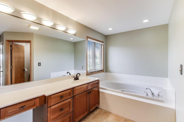 23883 W Sarah Ct, Antioch, IL 60002 - full bath with a garden tub, vanity, tile patterned flooring, and recessed lighting