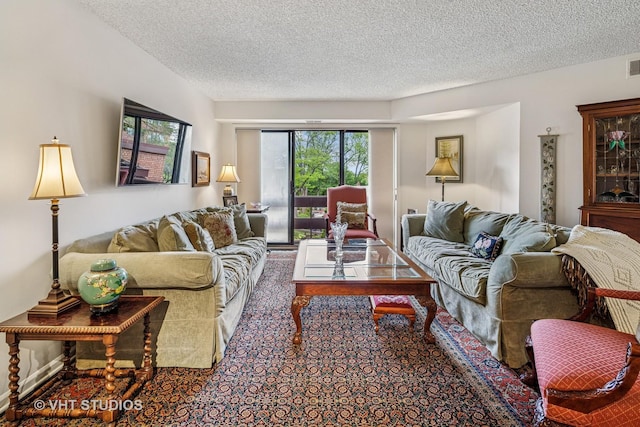 702 Waukegan Rd Unit A207, Glenview, IL 60025 - carpeted living area featuring a textured ceiling