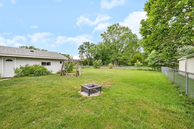 341 N Center St, Braidwood, IL 60408 - view of yard featuring a pergola and a fire pit
