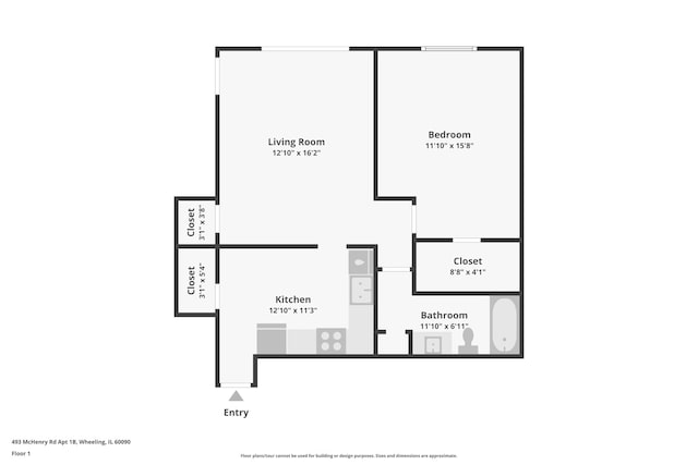 493 Mchenry Rd Unit 1B, Wheeling, IL 60090 - floor plan / room layout