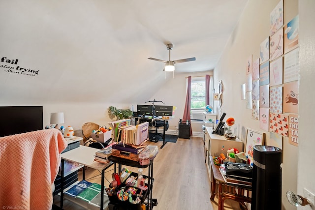 4619 N Springfield Ave, Chicago, IL 60625 - office with light wood-type flooring, lofted ceiling, and a ceiling fan