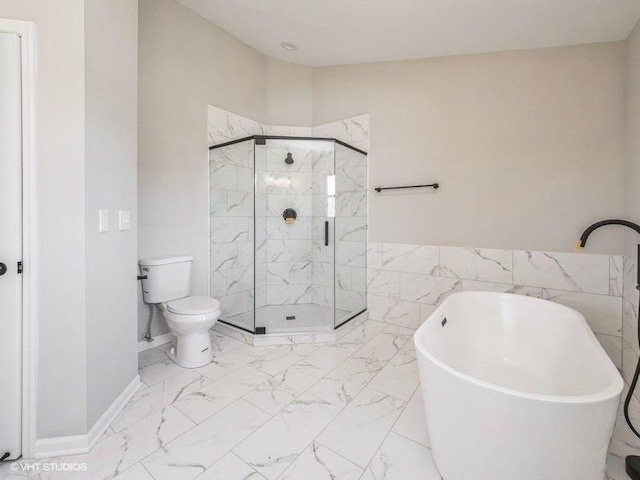 35491 N Kenneth Dr, Lake Villa, IL 60046 - bathroom with a freestanding bath, toilet, marble finish flooring, and a marble finish shower