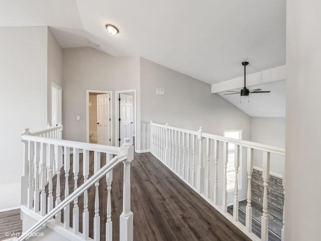 35491 N Kenneth Dr, Lake Villa, IL 60046 - hallway with lofted ceiling, an upstairs landing, wood finished floors, and baseboards