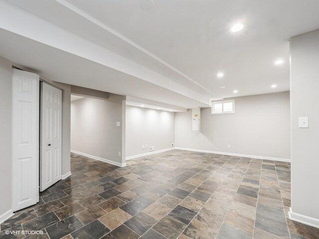 35491 N Kenneth Dr, Lake Villa, IL 60046 - basement with baseboards, recessed lighting, and stone finish flooring