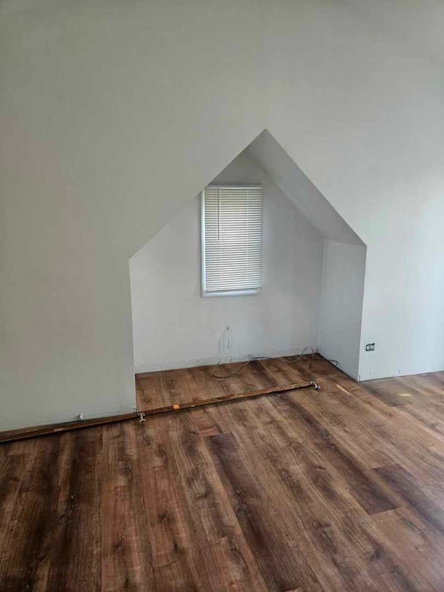 additional living space with wood finished floors and vaulted ceiling
