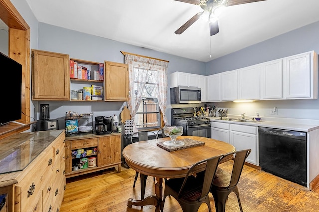 2814 W 40th St, Chicago, IL 60632 - kitchen featuring black appliances, a sink, ceiling fan, and light wood-type flooring