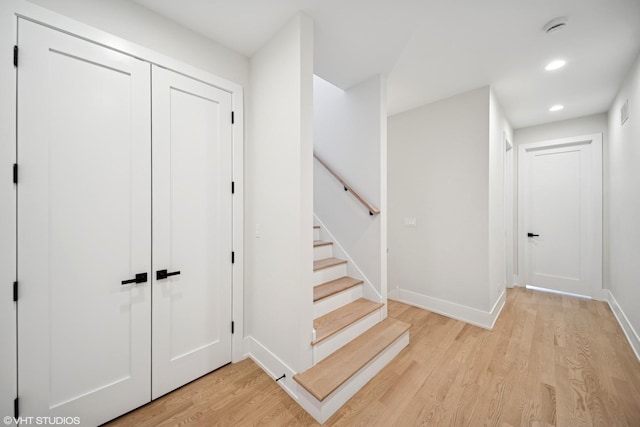 965 E 62nd St Unit 1, Chicago, IL 60637 - staircase featuring wood finished floors, baseboards, and recessed lighting