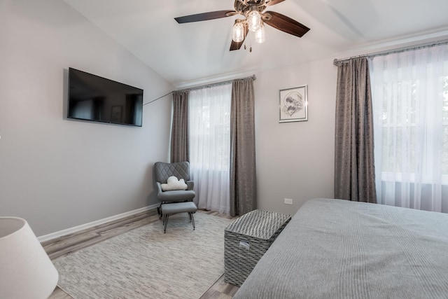 1357 Coldspring Rd, Carol Stream, IL 60188 - bedroom with wood finished floors, a ceiling fan, vaulted ceiling, and baseboards