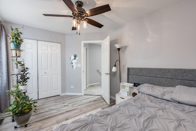 1357 Coldspring Rd, Carol Stream, IL 60188 - bedroom featuring light wood-style floors, a closet, ceiling fan, and baseboards