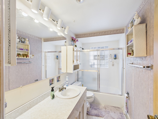 11314 S Green Bay Ave, Chicago, IL 60617 - bathroom with toilet, vanity, and bath / shower combo with glass door
