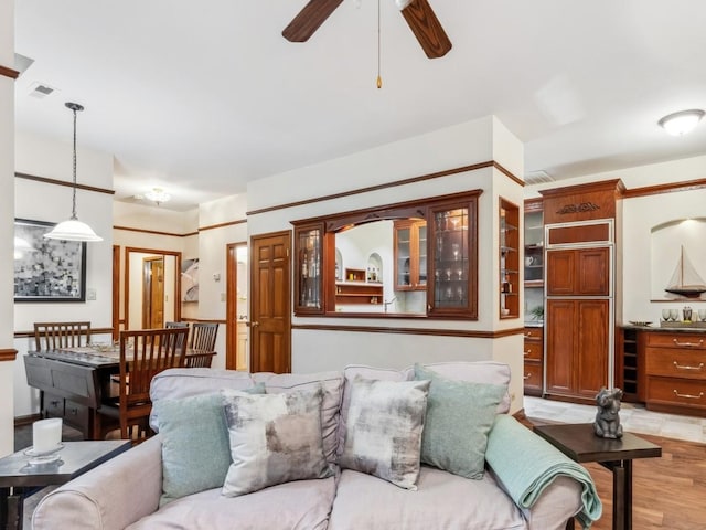 818 N Dearborn St Unit 1R, Chicago, IL 60610 - living room featuring ceiling fan and light wood-style flooring