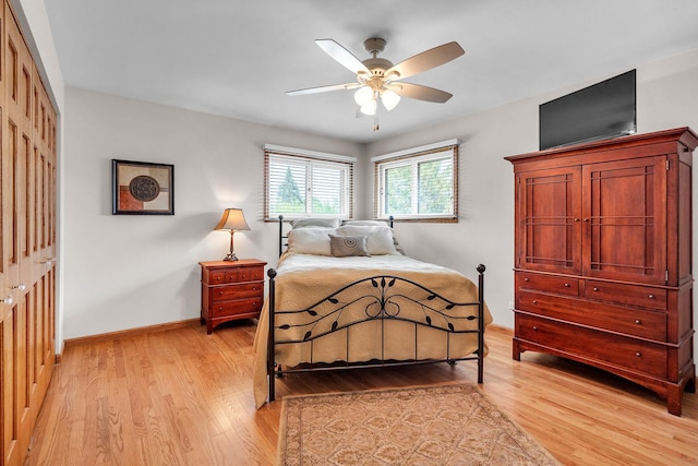 851 Munroe Cir, Des Plaines, IL 60016 - bedroom featuring light wood-type flooring, baseboards, a closet, and a ceiling fan