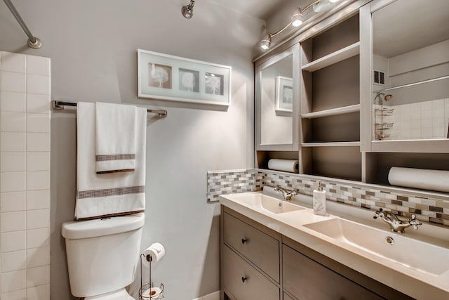 474 N Lake Shore Dr Unit 2012, Chicago, IL 60611 - full bathroom with toilet, tasteful backsplash, a shower, and double vanity