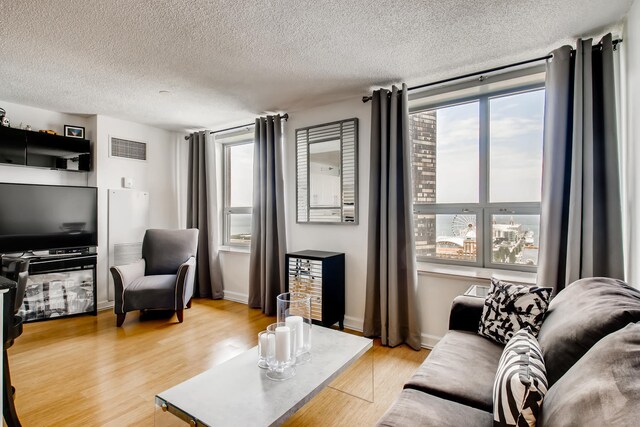 474 N Lake Shore Dr Unit 2012, Chicago, IL 60611 - living area featuring a textured ceiling and light wood-style flooring
