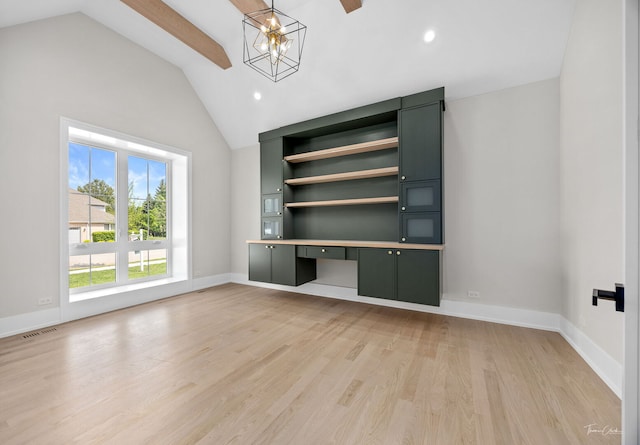 8740 Adria Ct, Orland Park, IL 60462 - unfurnished living room featuring light wood-type flooring, a chandelier, recessed lighting, high vaulted ceiling, and baseboards