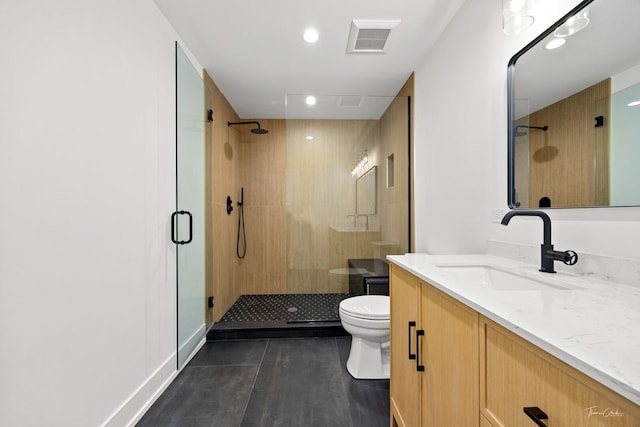8740 Adria Ct, Orland Park, IL 60462 - full bathroom featuring toilet, a stall shower, vanity, recessed lighting, and wood finished floors