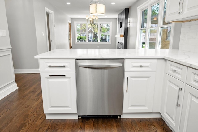 3412 Sunnyside Ave, Brookfield, IL 60513 - kitchen with dishwasher, dark wood-type flooring, white cabinets, and recessed lighting