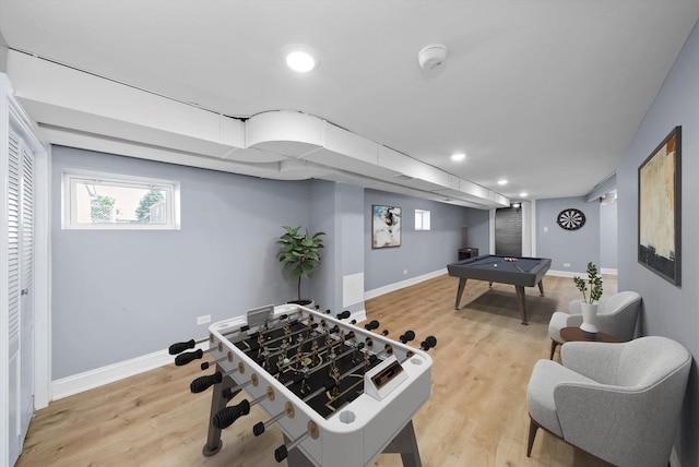 3412 Sunnyside Ave, Brookfield, IL 60513 - rec room featuring light wood-type flooring, billiards table, baseboards, and recessed lighting