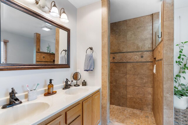 807 Meadow Ln, North Aurora, IL 60542 - bathroom with a tile shower and double vanity