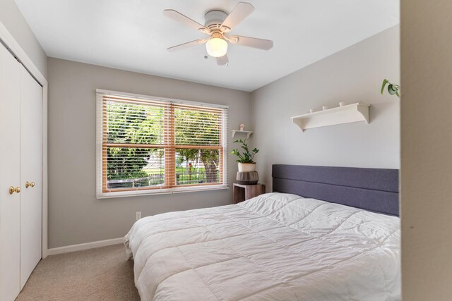 807 Meadow Ln, North Aurora, IL 60542 - carpeted bedroom with a closet, ceiling fan, and baseboards