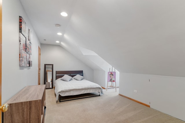 807 Meadow Ln, North Aurora, IL 60542 - bedroom with vaulted ceiling, light carpet, recessed lighting, and baseboards