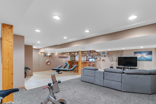 807 Meadow Ln, North Aurora, IL 60542 - exercise area with carpet, a dry bar, and recessed lighting
