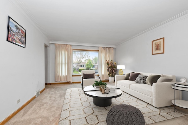 2820 W 100th Pl, Evergreen Park, IL 60805 - living room with ornamental molding, light carpet, and baseboards