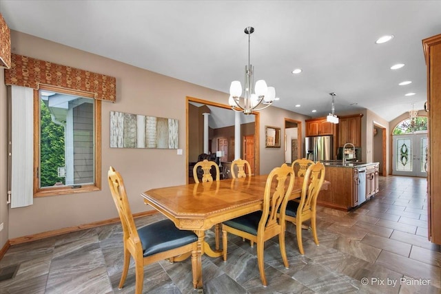 1122 Souders Ave, Elburn, IL 60119 - dining room featuring a chandelier, baseboards, and recessed lighting