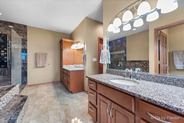 1122 Souders Ave, Elburn, IL 60119 - full bath featuring a stall shower, two vanities, and tile patterned floors