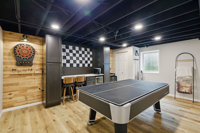 4783 W Iris Ln, Monee, IL 60449 - playroom featuring baseboards, wood walls, light wood-type flooring, and recessed lighting