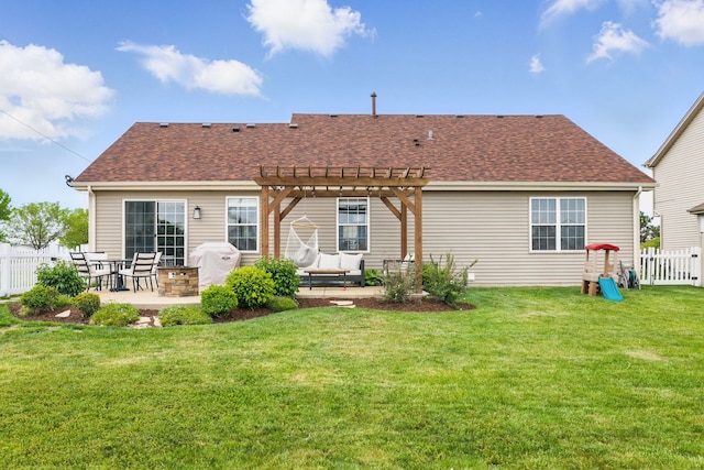 4783 W Iris Ln, Monee, IL 60449 - rear view of property featuring a pergola, a patio, and roof with shingles