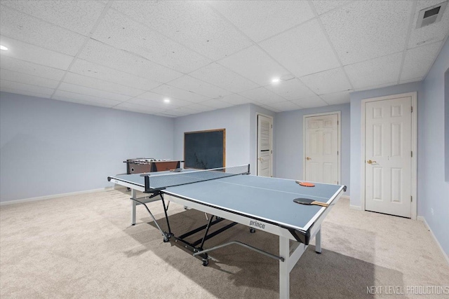 1514 Somerfield Dr, Bolingbrook, IL 60440 - recreation room featuring carpet flooring, a drop ceiling, baseboards, and recessed lighting